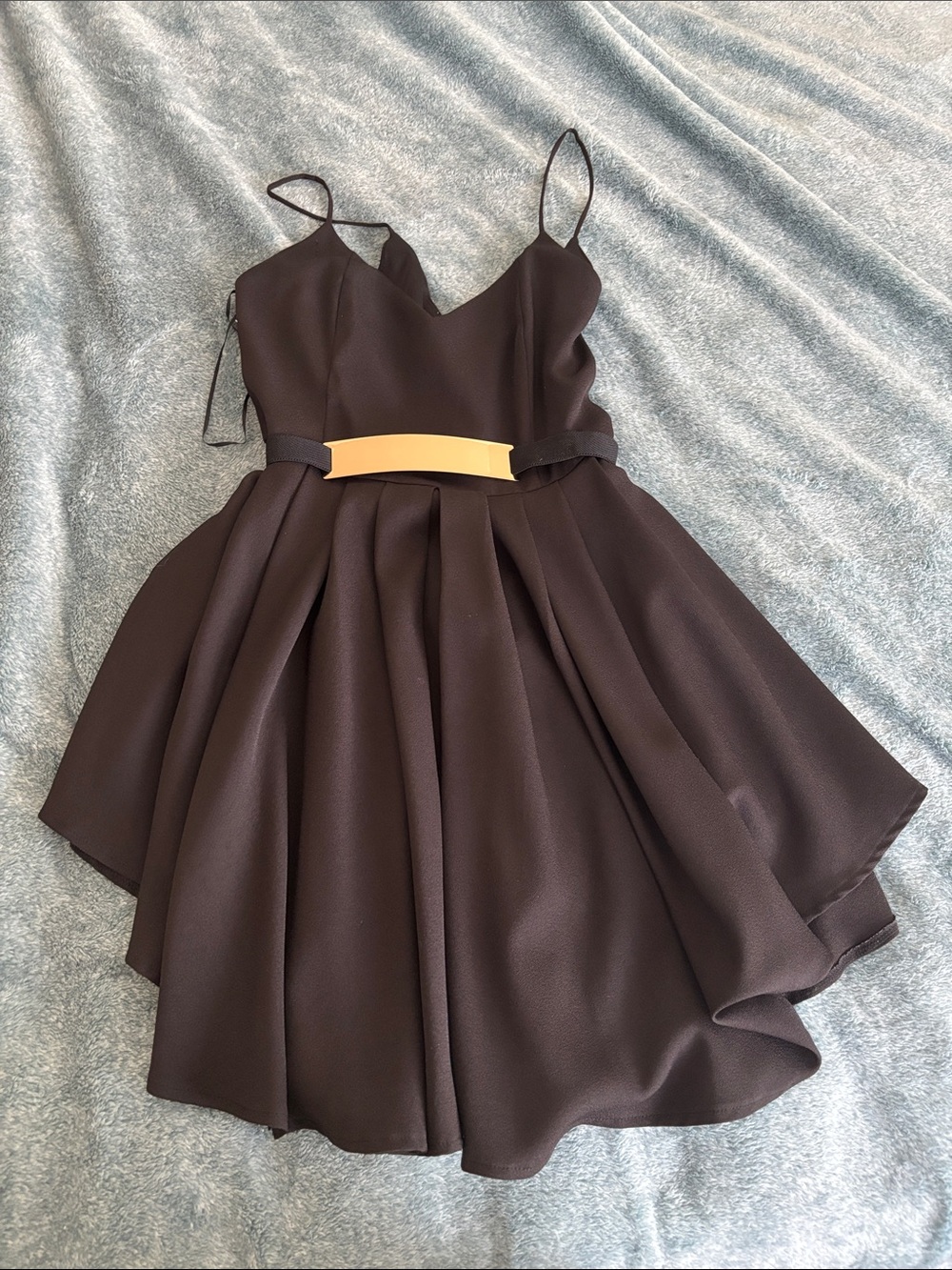 Valleygirl Black Fit-and-Flare Dress with Gold Belt